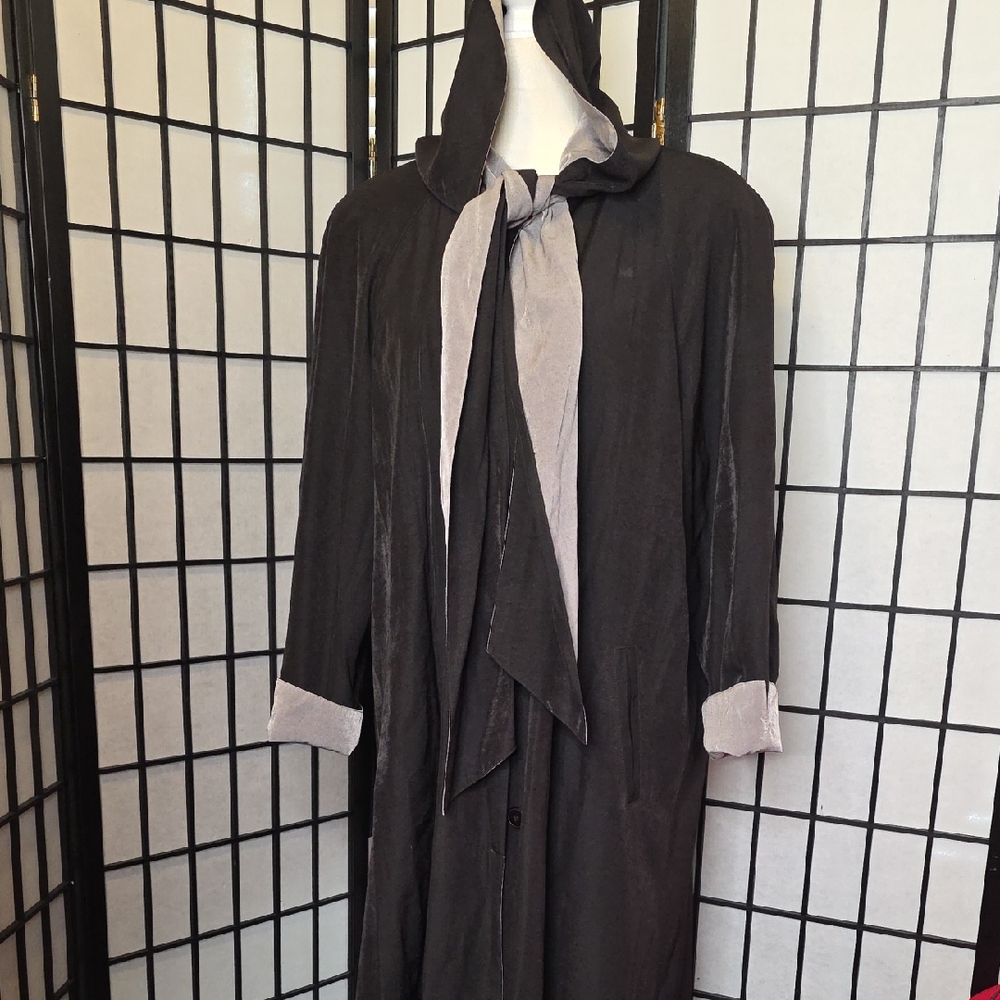 Vintage Gallery Black and Gray Hooded Trench Coat 12P